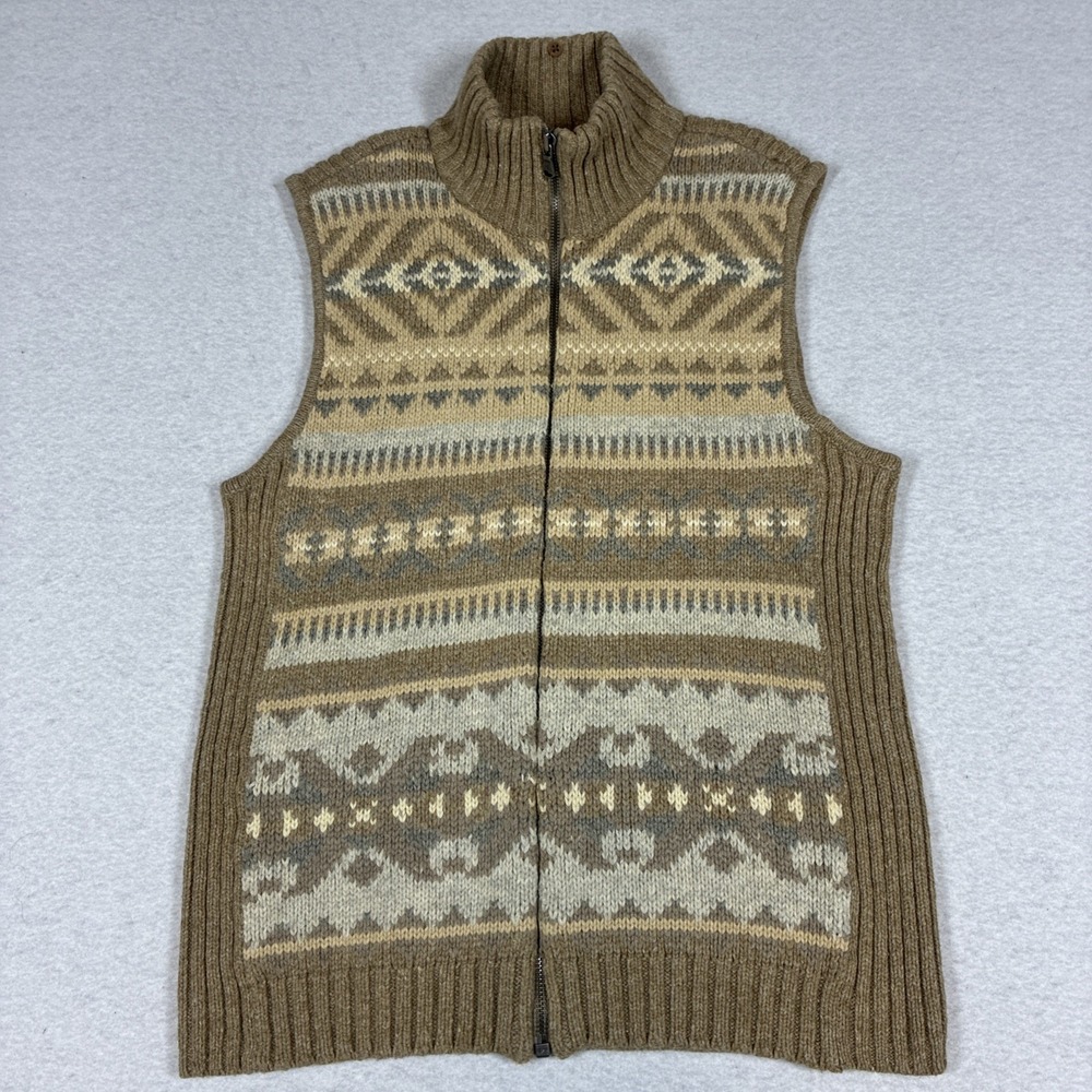 Vintage Lauren Ralph Lauren Womens Fair Isle Full Zip Sweater Vest Medium Nordic
